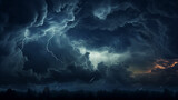mysterious stormy clouds with lightning striking out of them in the beautiful night sky with orange sunset, background