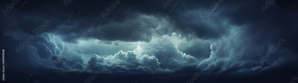 dark mysterious looking clouds in the beautiful rainy night sky, banner background