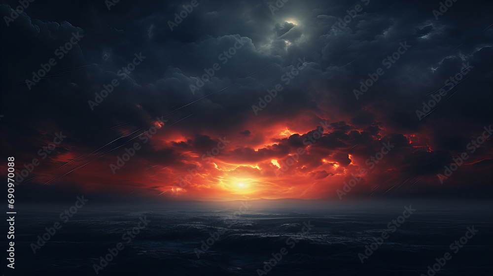 Obraz premium A beautiful sunset over the ocean with mysterious looking clouds 