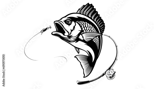Red snapper isolated vector illustration. Fishing logo of red snapper. Fishing emlem for company or sport club. Marine theme background. NOT AI.