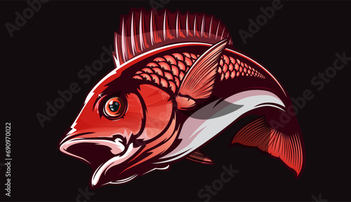 Red snapper isolated vector illustration. Fishing logo of red snapper. Fishing emlem for company or sport club. Marine theme background. NOT AI.