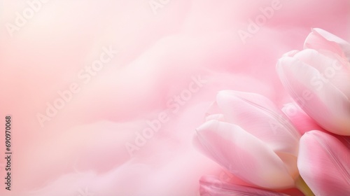 beautiful pink tulip lying on a pink powder.postcard, cosmetics, nature, macro, beauty, naturalness, romance, banner. © Muhammad