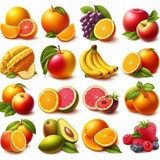 Realistic Collection of Various Fruits Illustrations on White Background