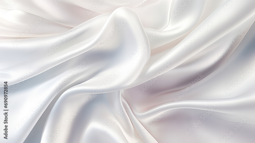 A close up of a white abstract satin fabric background, luxury fabric design 