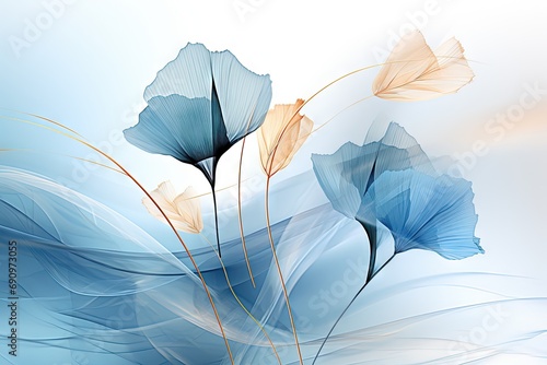 Abstract gentle transparent flowers  cyber silverpoint impressionism. Great as wallpaper  background  postcard  banner.