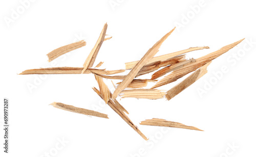 Pile pieces of broken planks, isolated on white, background and texture, clipping
 photo