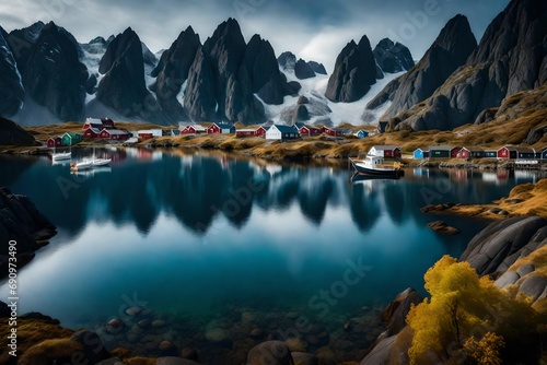 Scenic photo of stunning natural background. Picturesque Scenery of Reinefjord one most popular place of Lofoten islands. Norway. ideal resting place © Muhammad