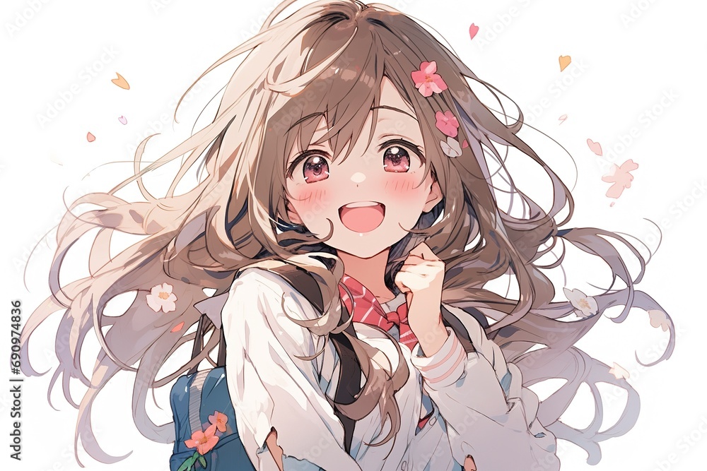 Fototapeta premium portrait of a cute happy smiling anime girl on a white background