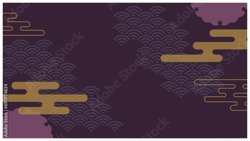 深紫色の和柄背景フレーム【青海波】	