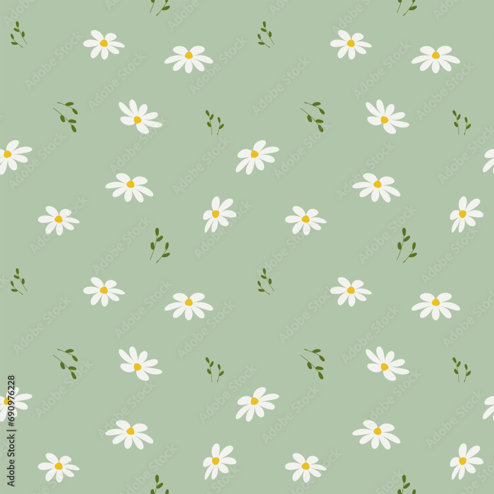 Seamless pattern, small flowers and scattered leaves. Floral rustic background, print, textile, wallpaper, vector Seamless pattern, small flowers and scattered leaves. Floral rustic background, print, textile, wallpaper, vector