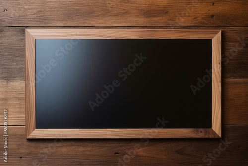 Background grunge wooden wood board empty blank blackboard textured black frame