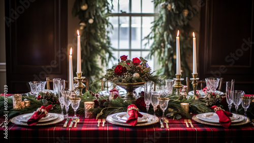 Wallpaper Mural Christmas at the manor, holiday tablescape and dinner table setting, English countryside decoration and interior decor Torontodigital.ca