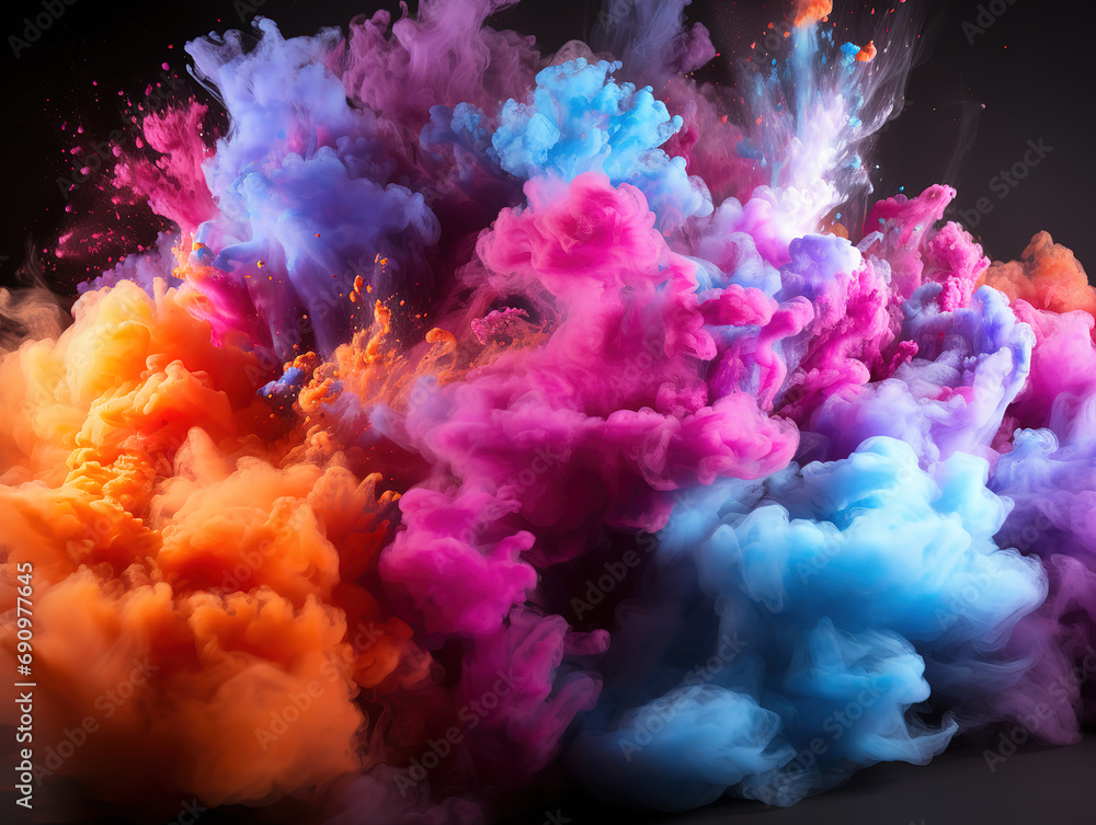 A black background with a colorful explosion of powder A black background with a colorful explosion of powder
