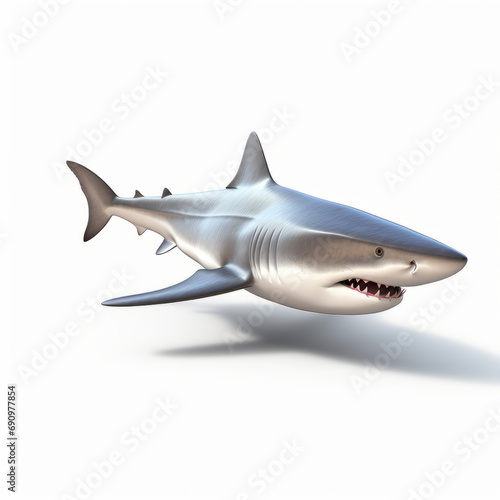 An image of a great white shark  on a white background