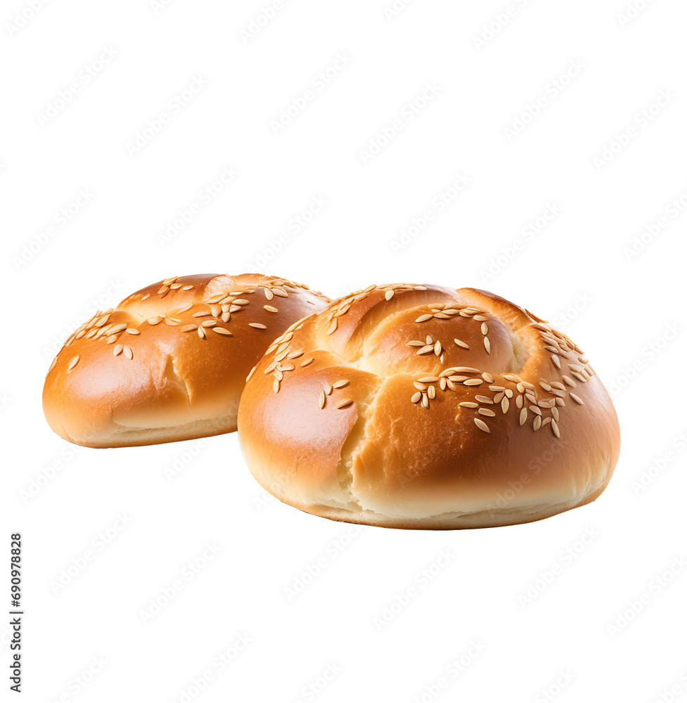 Fresh baked wheat bun isolated on transparent or white background