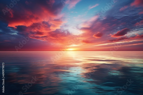 Photo of a stunning sunrise over a calm ocean. Generative AI © Aditya