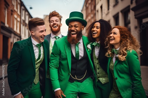 Urban St. Patrick's Day revelry: Modern crowd in green on city street, a vibrant celebration of Irish culture