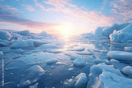 Abstract background of under ice frozen air flows in lake of in winter