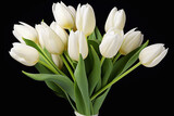 Bouquet of white tulip flowers isolated on black