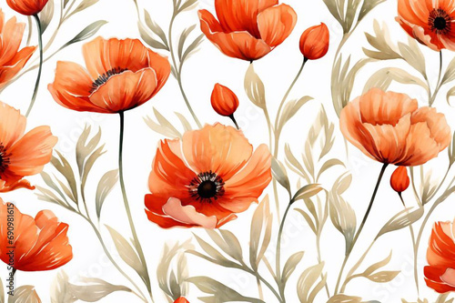 Watercolor poppy flowers in a seamless pattern. Can be used as fabric  wallpaper  wrap