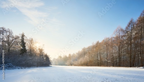雪の積もった美しい平原と木々 © uumm