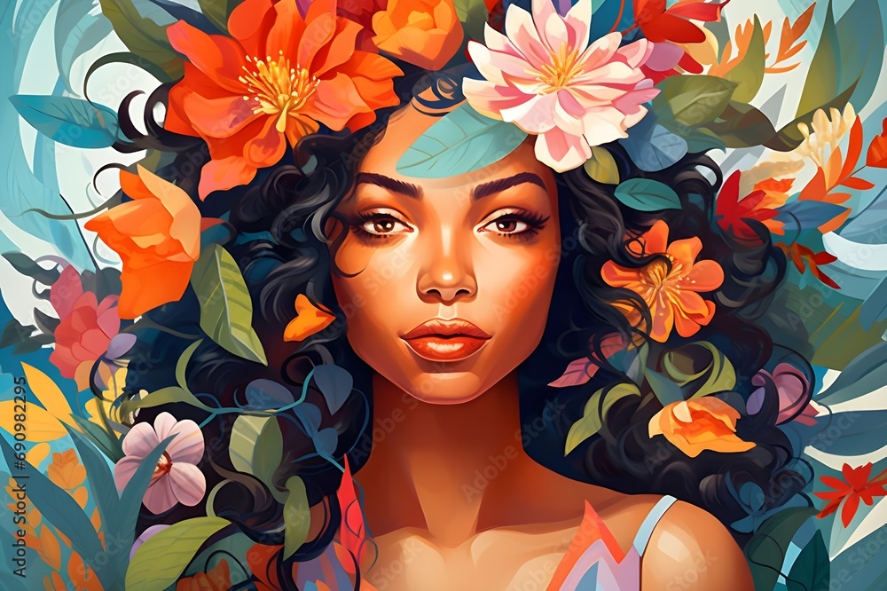 Empower women worldwide in vibrant vector art: Diverse global beauty blooms with unity and strength on Women's Day.