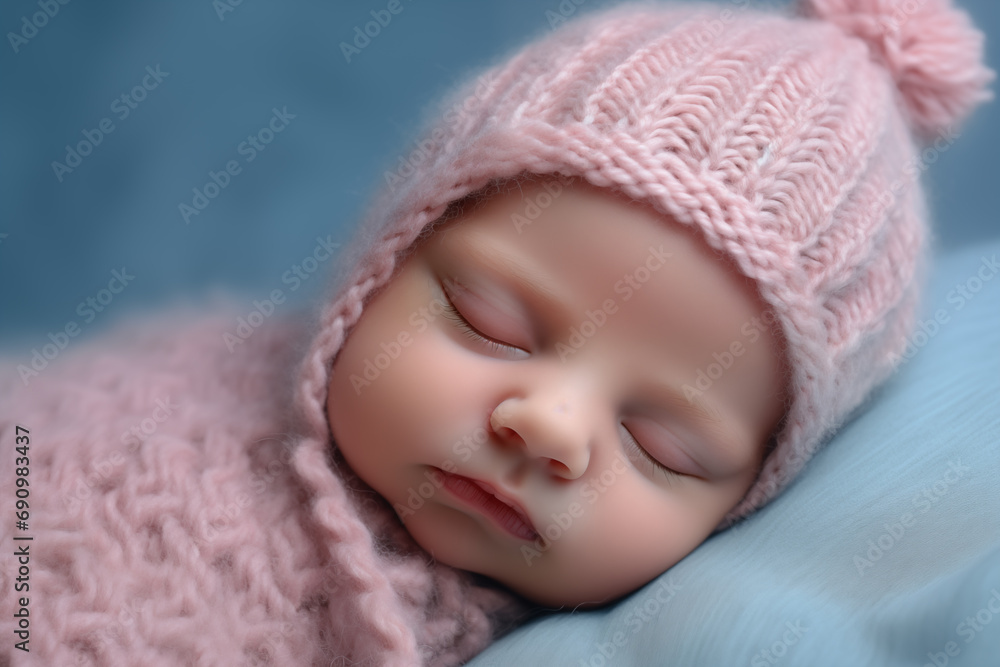 Adorable nouveau-né dormant avec un bonnet Adorable nouveau-né dormant avec un bonnet