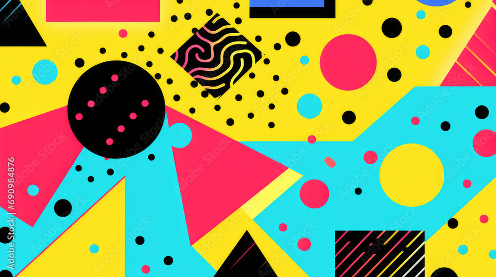 Vibrant abstract geometric pattern 80s 90s. Concept of retro and modern fusion. Vibrant abstract geometric pattern 80s 90s. Concept of retro and modern fusion.
