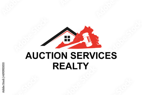 Property house foreclosure auction, real estate business, virginia map outline.