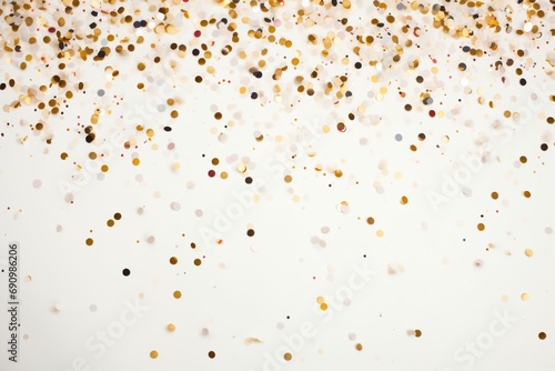 Whimsical confetti in various shapes and sizes creating a magical atmosphere against a blank  white background on New Year s Eve.