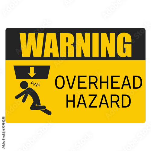 Printable rectangle yellow safety sign overhead hazard risk of fall from height, falling parts for industrial engineering safety sign