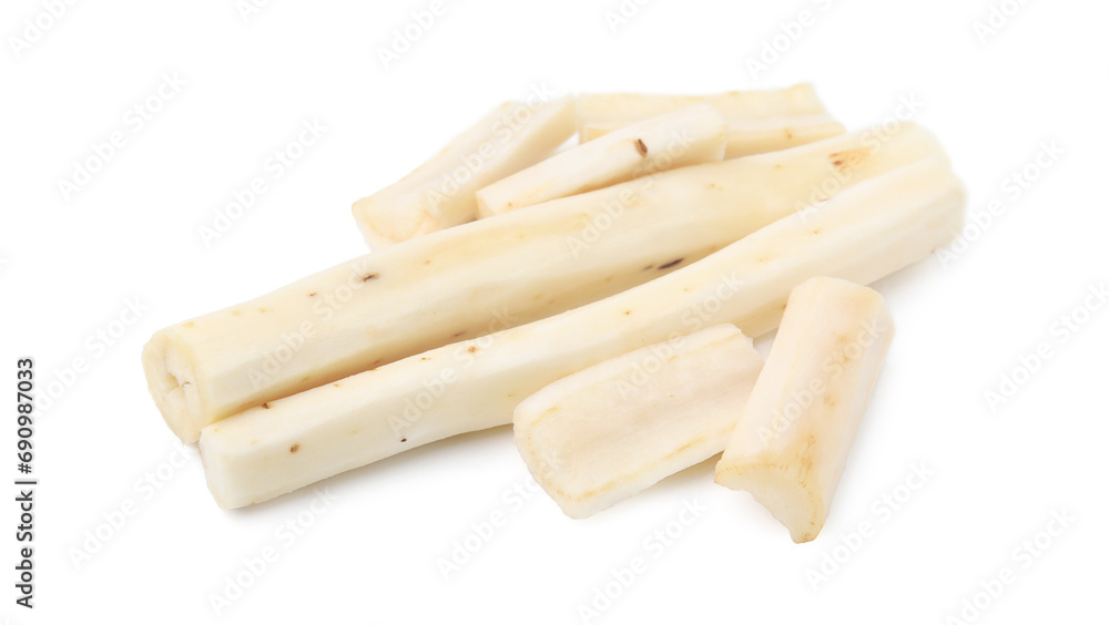 Cut raw salsify roots isolated on white Cut raw salsify roots isolated on white