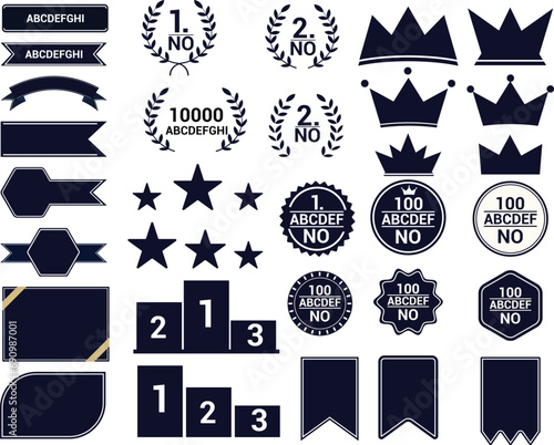 simple ranking frame set decoration decoration frame ribbon laurel 1st place winner crown gold award ranking tags, icons, labels illustrations and vector photo