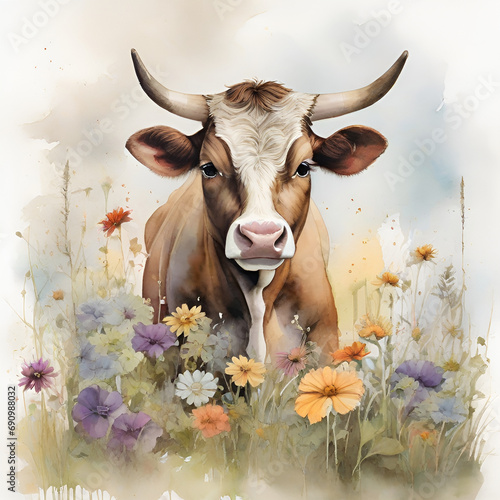 Watercolor cow, generative ai