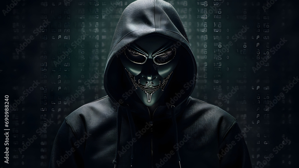 Anonymous hacker with luminous data, representing the realms of cybersecurity, cybercrime, and cyberattacks. generative AI Anonymous hacker with luminous data, representing the realms of cybersecurity, cybercrime, and cyberattacks. generative AI