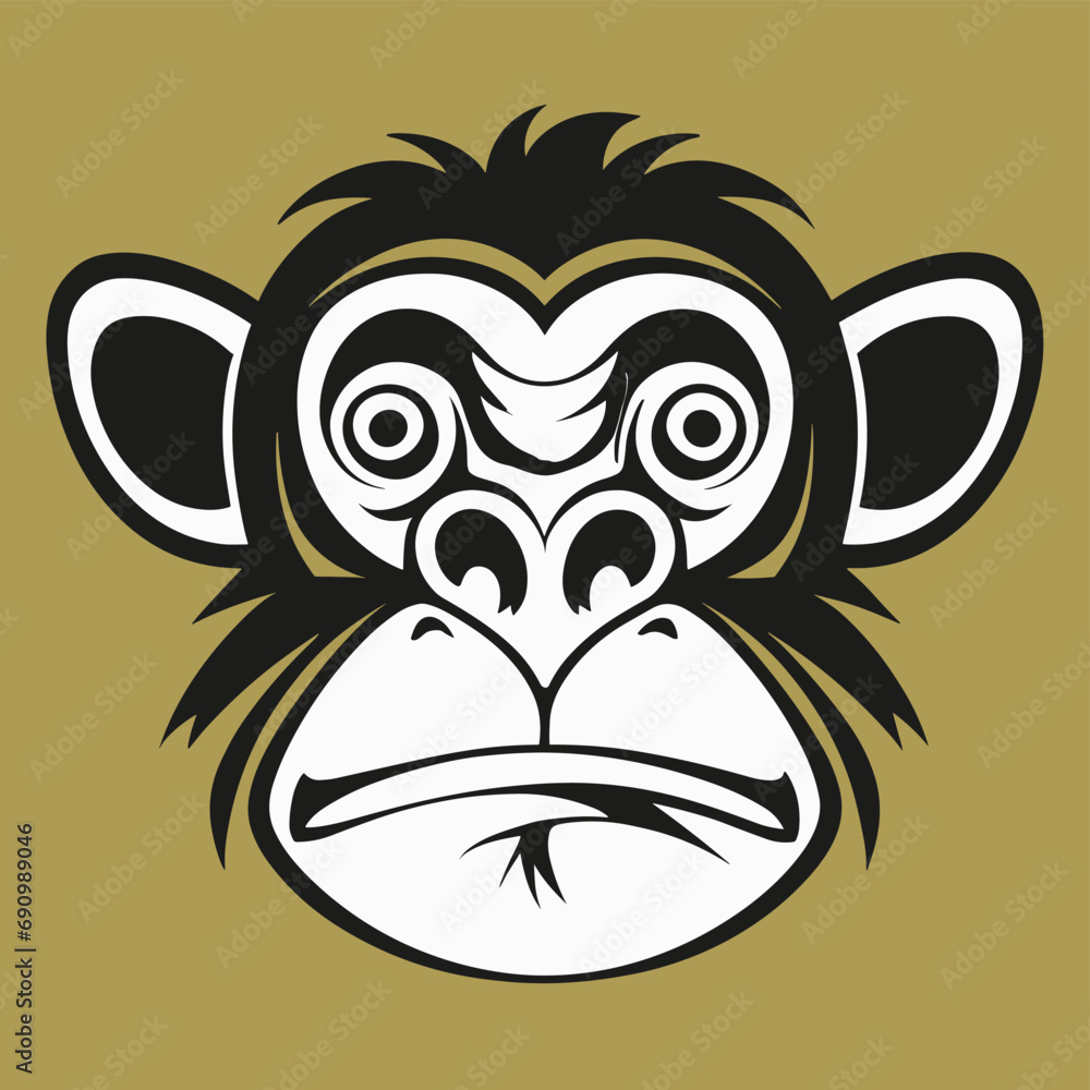 Monkey cartoon doodle animal funny childish line black and white vector illustration