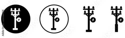 Electric pole icon set on transparent background. Utility pole sign. Electricity, power, energy transmission sign.