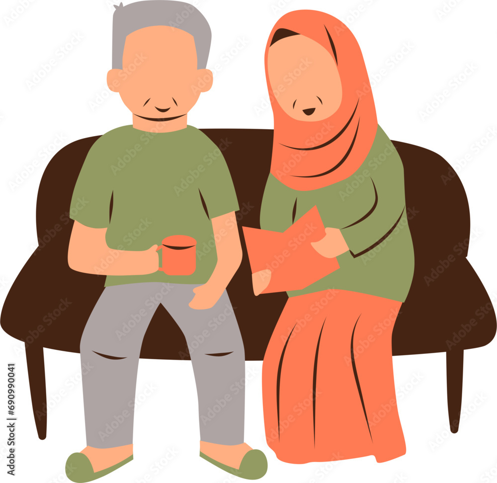 Old couple drinking tea and reading a book Old couple drinking tea and reading a book