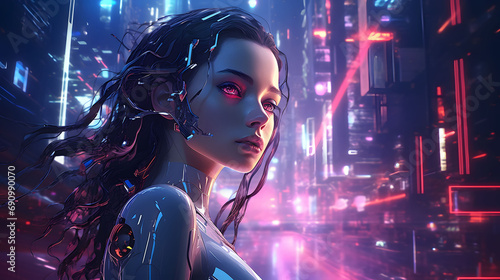 artificial intelligence with a futuristic and abstract composition, Girl wit AI technology. generative AI
