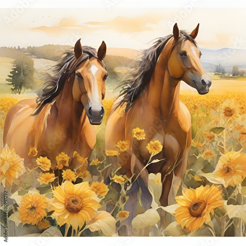 Watercolor Horse Illustration  generative ai