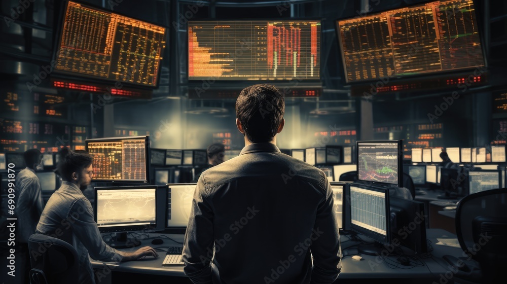 In a spot trading center, traders are nervously trading and analyzing the market situation. In a spot trading center, traders are nervously trading and analyzing the market situation.