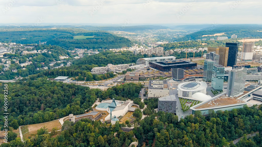 Luxembourg City, Luxembourg. View of the Kirchberg area with modern houses, Aerial View