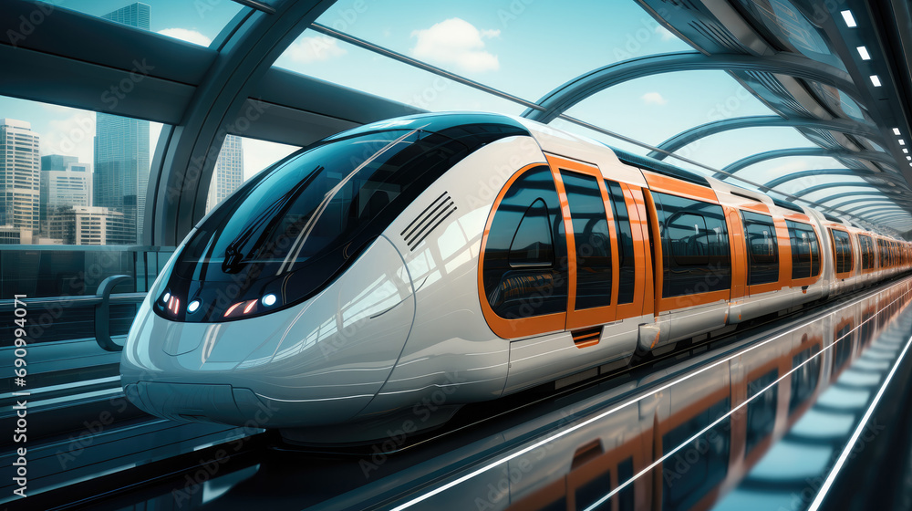 Fototapeta premium Futuristic train, Modern transportation system development.