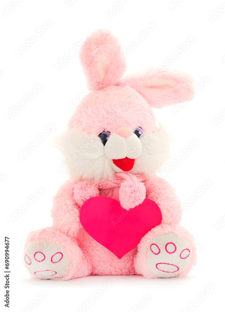 Toy rabbit with cardboard heart isolated. Toy rabbit with cardboard heart isolated.