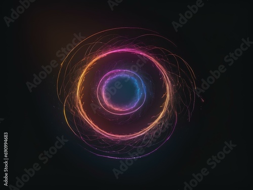transparent glowing circles, glowing lines, black background, for design, isolated