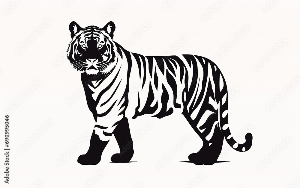 Naklejka premium Simples tigre preto preenchido, fundo branco isolado