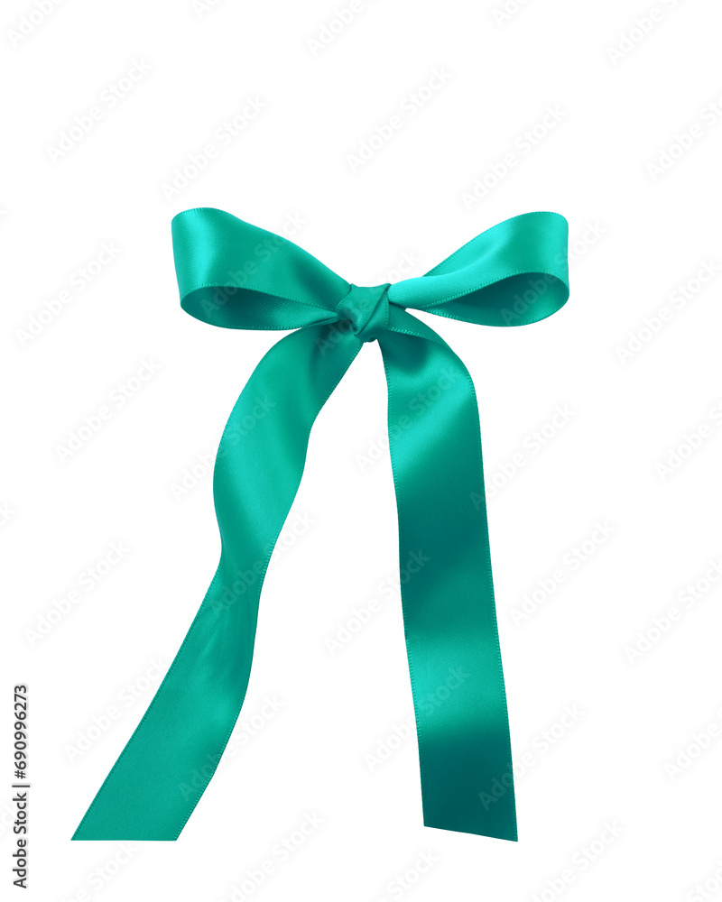 Satin ribbon bow azure blue color isolated on white background Satin ribbon bow azure blue color isolated on white background