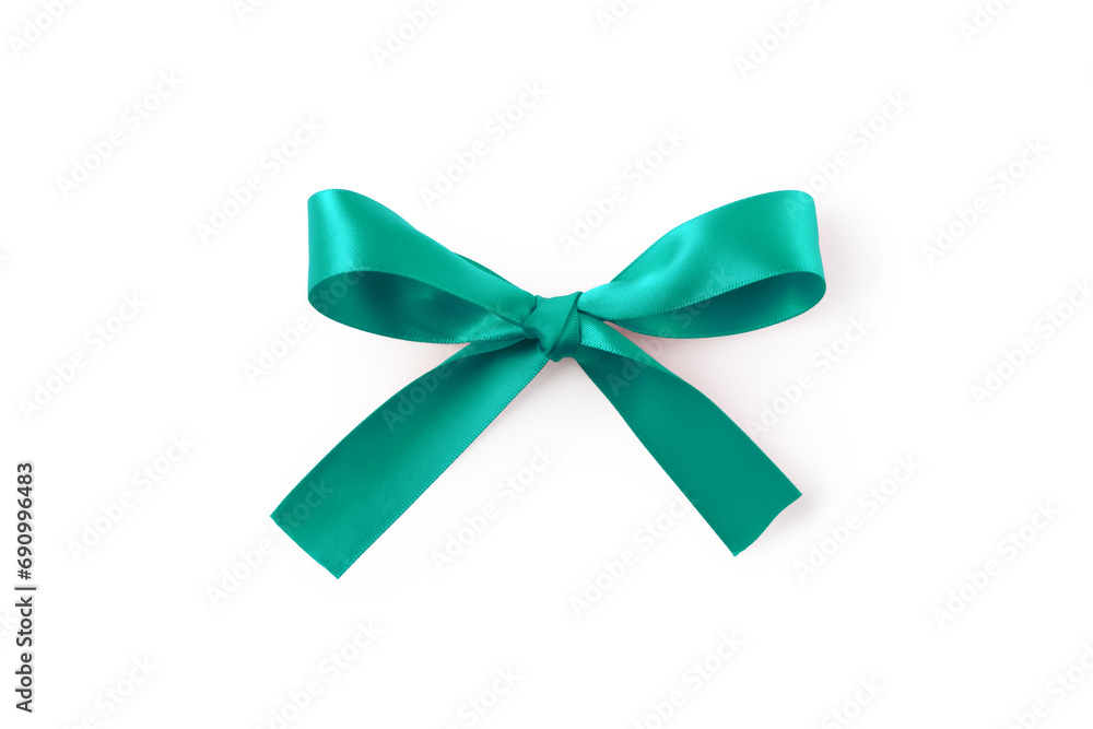 Satin ribbon bow azure blue color isolated on white background Satin ribbon bow azure blue color isolated on white background