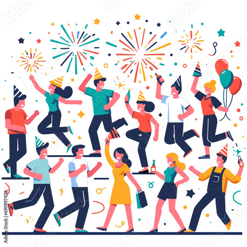 People dancing  celebrating New Year s festival  Cartoon Vector Illustration