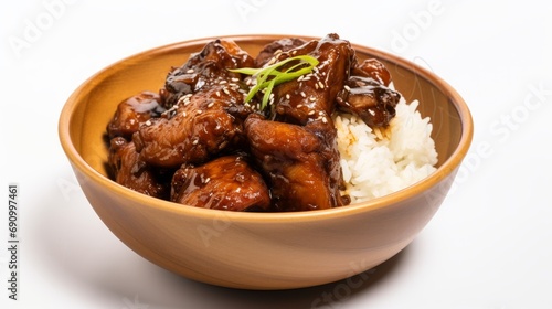 Delicious Filipino Adobo with Rice on White Background AI Generated